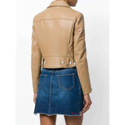 Beige Studded Leather Outerwear