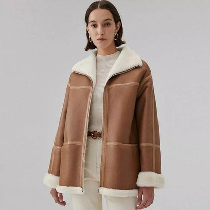 Real Shearling Fur Leather Coat
