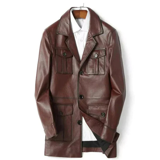 Trail Blaze Scout Brown Leather Trench Coat