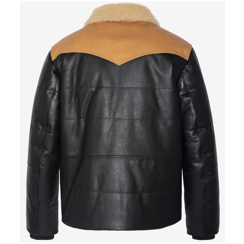 Quilted Black Leather Puffer Jacket