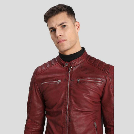 Red Leather Biker Jacket