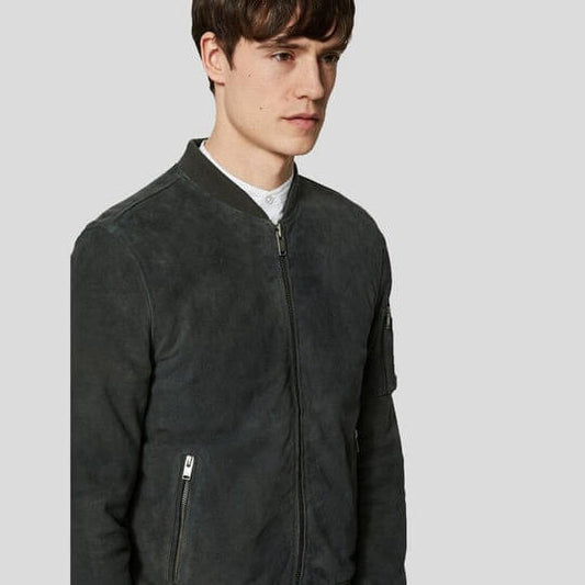 Men’s Green Suede Bomber Jacket