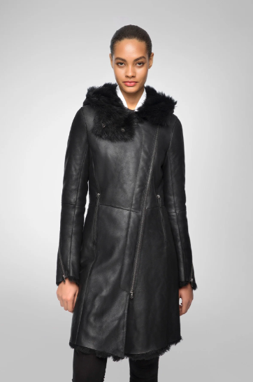 Leather Shearling Winter Coat For Women