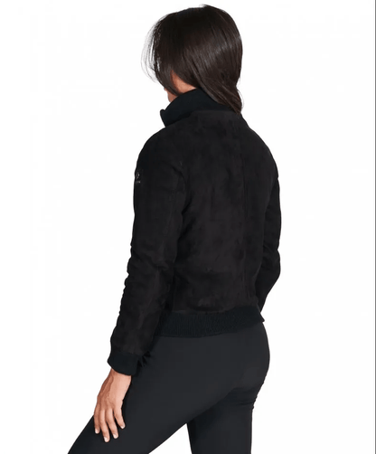 Black Suede Leather Bomber Jacket