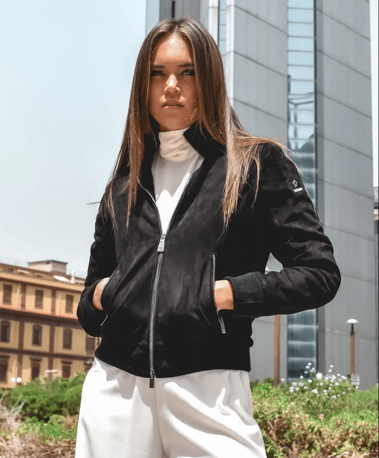 Black Suede Leather Bomber Jacket