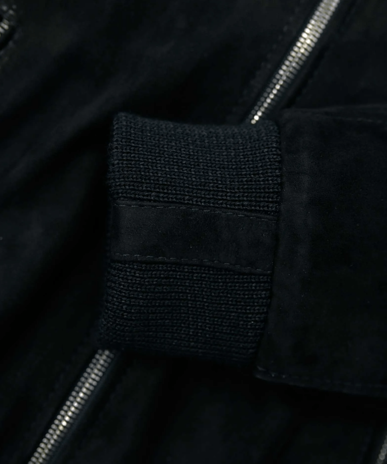 Black Suede Leather Bomber Jacket