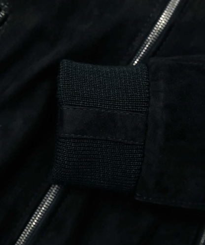 Black Suede Leather Bomber Jacket