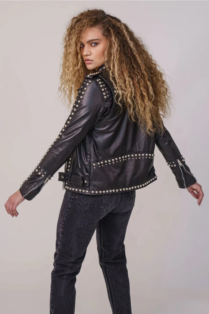 Real Leather Biker Jacket For Women