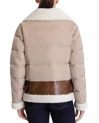 Women’s Leather Puffer Jacket with Shearling