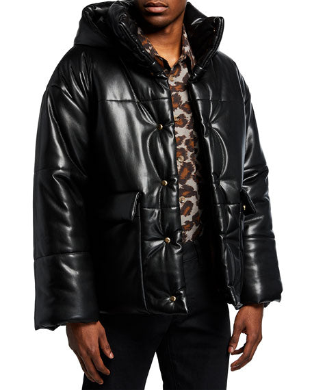 Vegan Leather Puffer Jacket for Men