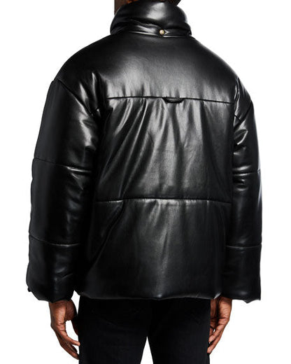 Vegan Leather Puffer Jacket for Men