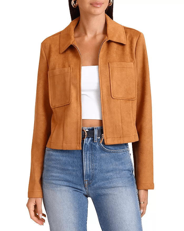 Brown Suede Zip-Up Jacket for Women