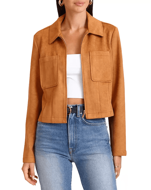 Brown Suede Zip-Up Jacket for Women