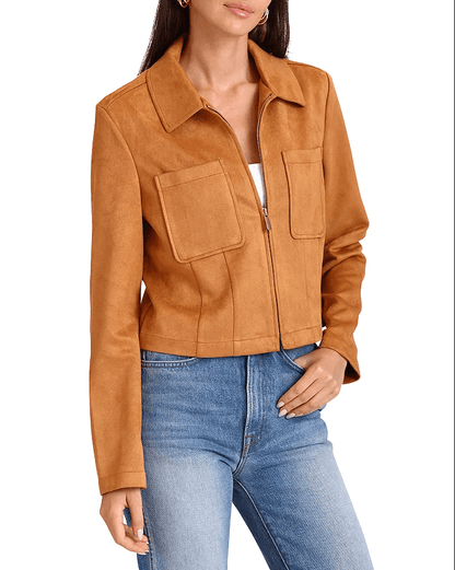 Brown Suede Zip-Up Jacket for Women