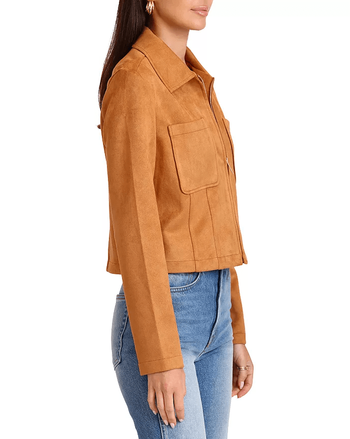 Brown Suede Zip-Up Jacket for Women