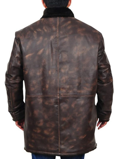 Distressed Leather Jacket with Fur Collar