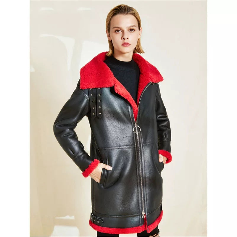 Women’s Leather Coat With Fur Collar