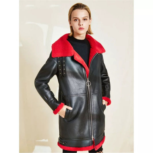 Women’s Leather Coat With Fur Collar