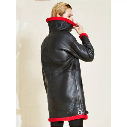 Women’s Leather Coat With Fur Collar