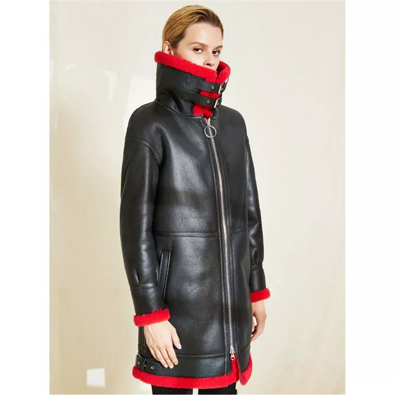 Women’s Leather Coat With Fur Collar