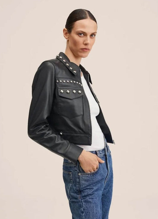 Black Leather Trucker Jacket Women