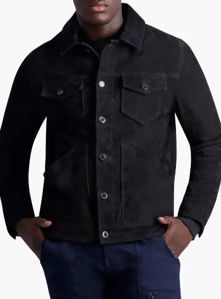 Black Suede Trucker Jacket