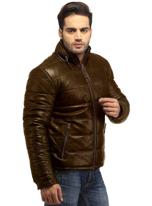 Lambskin Leather Puffer Jacket for Men