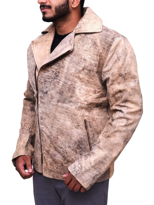 Men’s Distressed Leather Biker Jacket