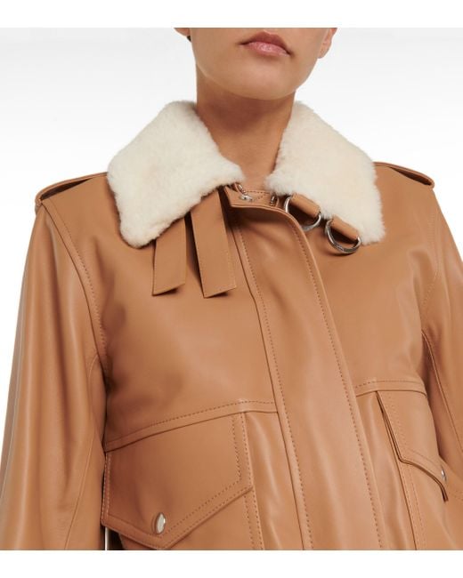 Tan Brown Leather Jacket with Shearling