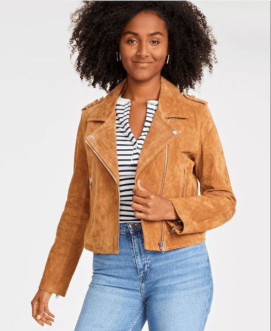 Suede Cropped Biker Jacket
