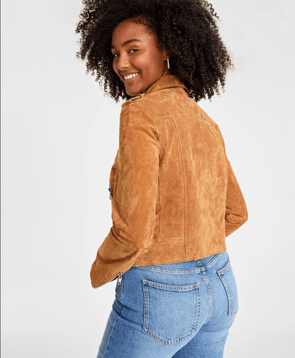 Suede Cropped Biker Jacket