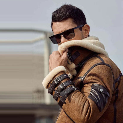 Double Collar Shearling Leather Jacket
