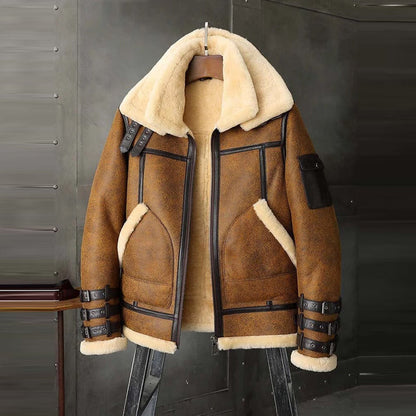 Double Collar Shearling Leather Jacket