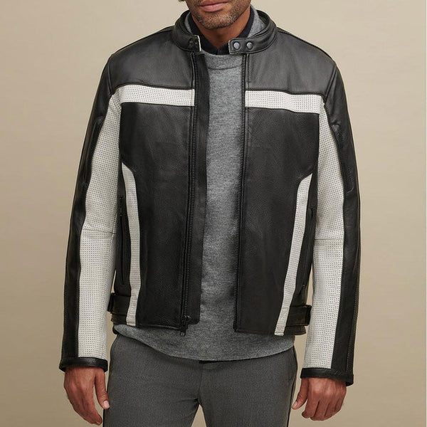 Color Block Leather Biker Jacket