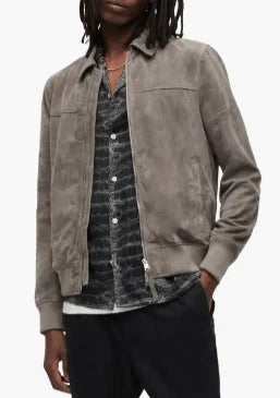 Men’s Grey Suede Leather Bomber Jacket