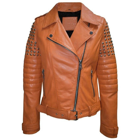 Brown Leather Motorcycle Jacket Women