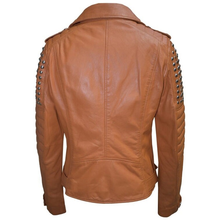 Brown Leather Motorcycle Jacket Women