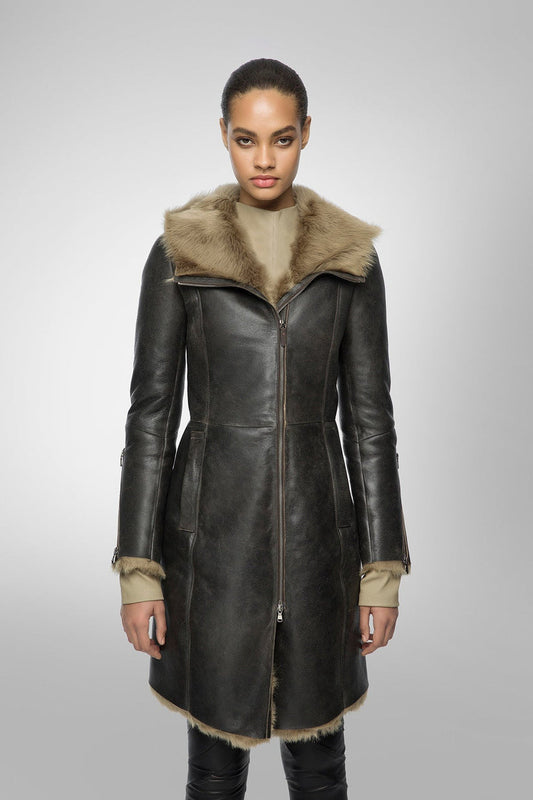 Black Leather Parka For Women