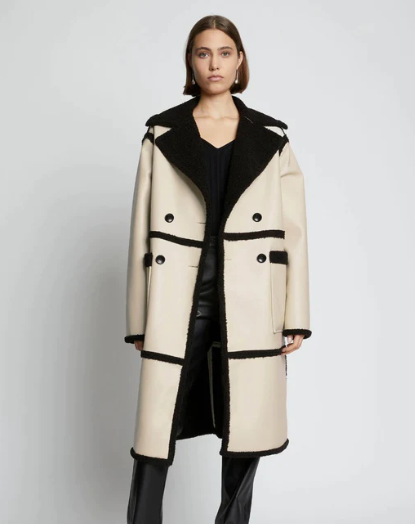 Beige Leather Trench Coat For Women