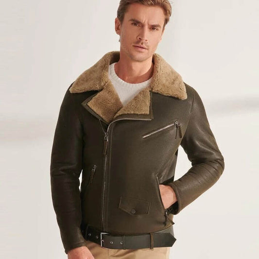 Men's Green Shearling Aviator Jacket