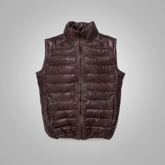 Leather Down Vest for Men