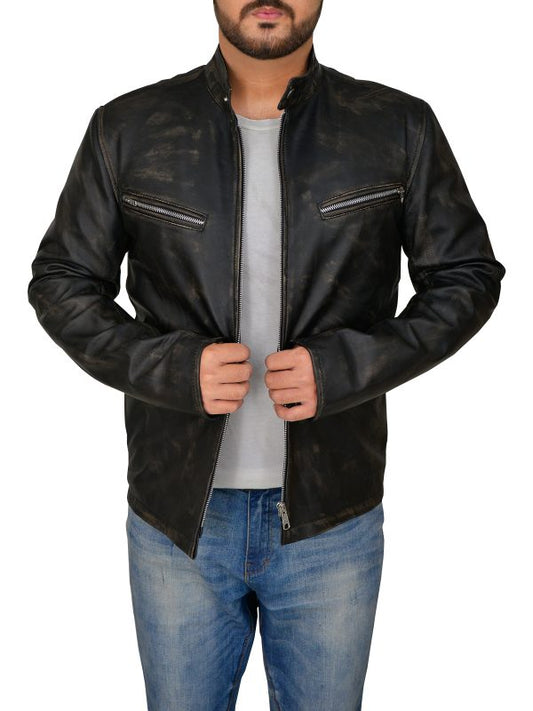 Men’s Black Café Racer Leather Jacket