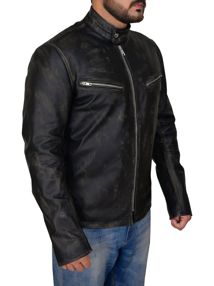 Men’s Black Café Racer Leather Jacket