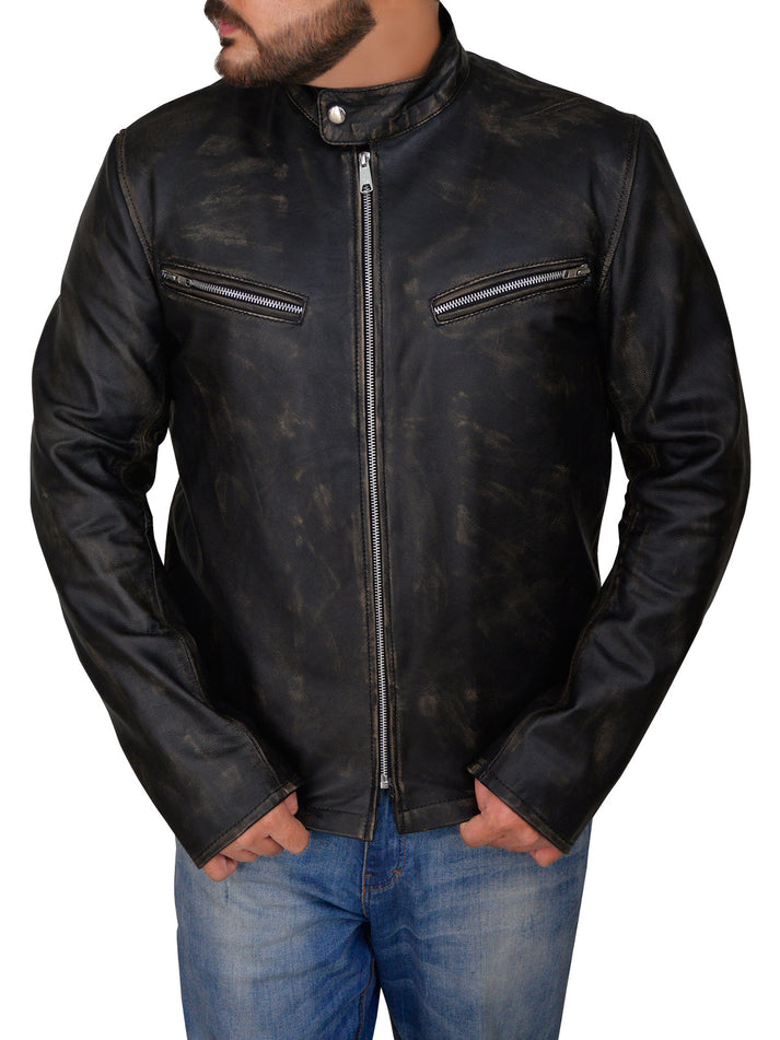 Men’s Black Café Racer Leather Jacket