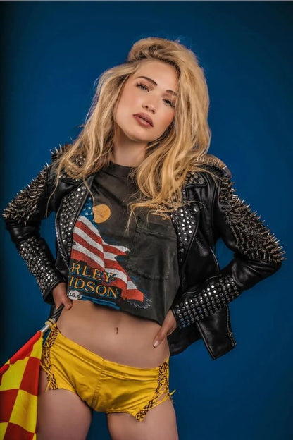 Women’s Spiked Moto Leather Jacket