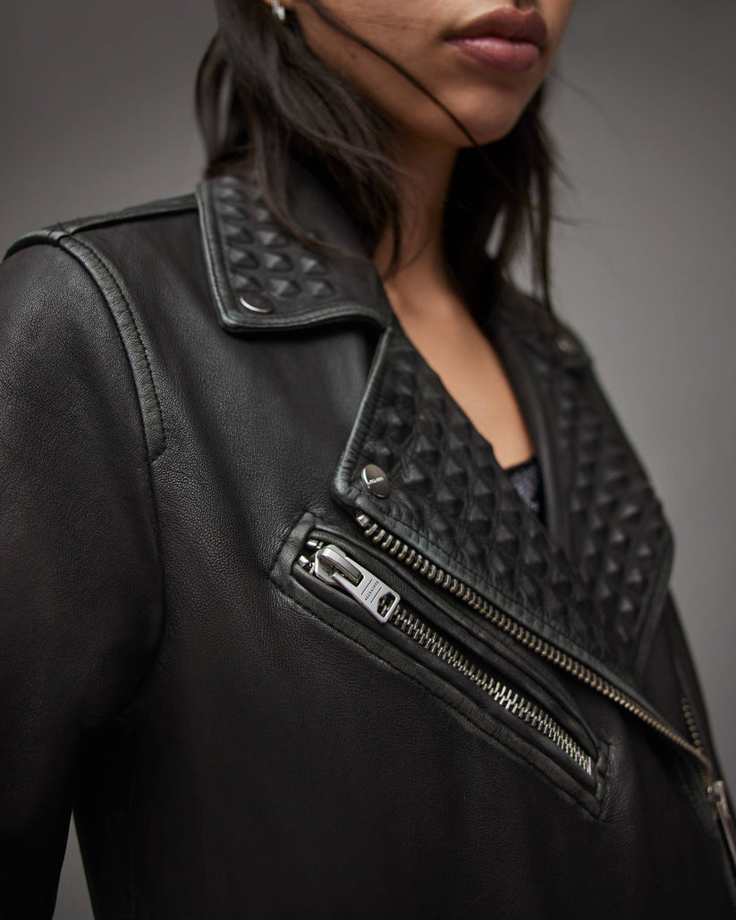 Women’s Black Biker Jacket With Belt
