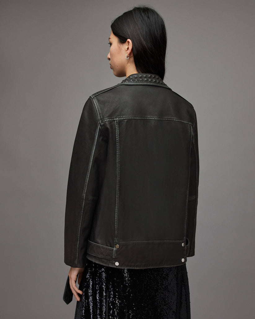 Women’s Black Biker Jacket With Belt