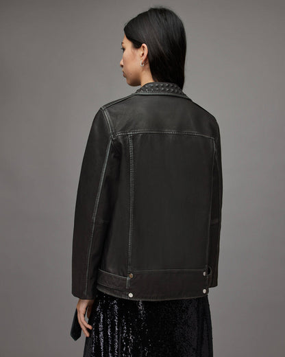 Women’s Black Biker Jacket With Belt