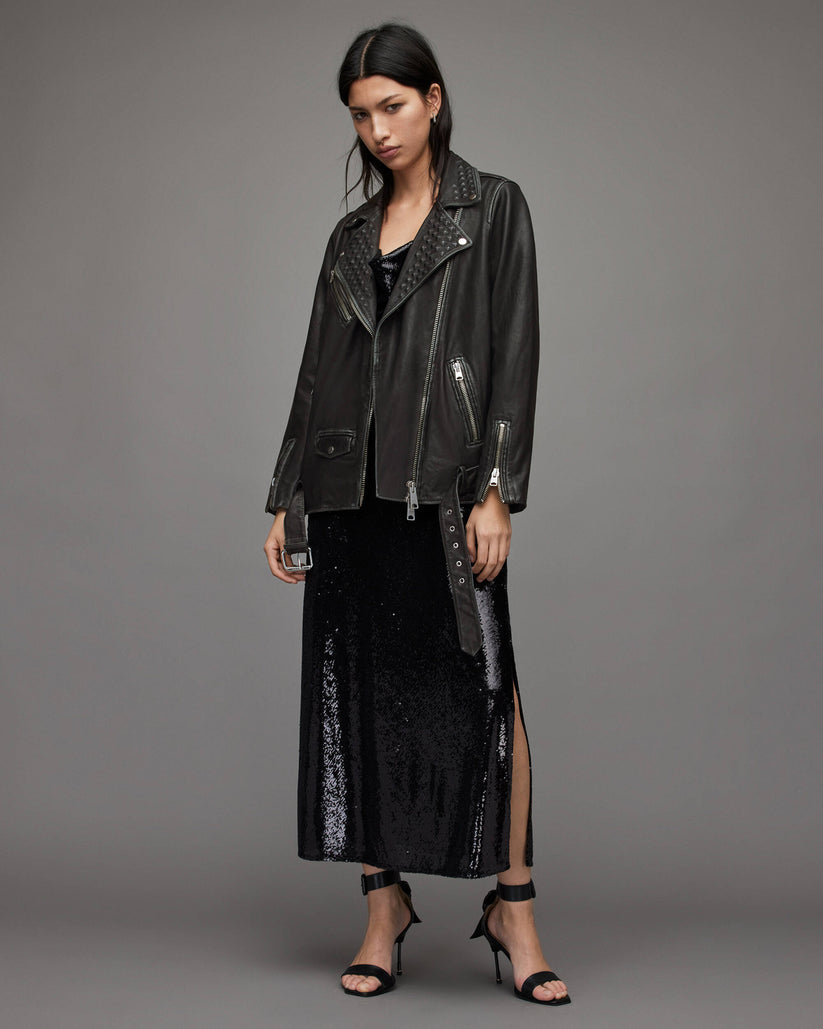Women’s Black Biker Jacket With Belt