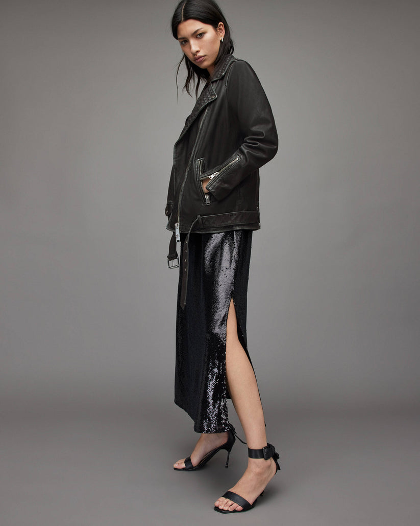 Women’s Black Biker Jacket With Belt